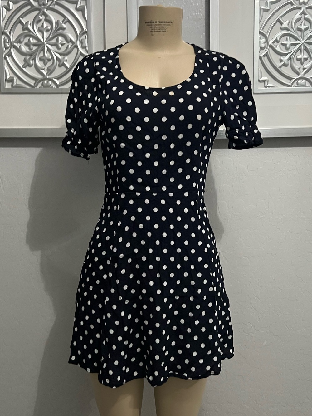 Forever 21 Navy and White Polka Dot Short Sleeve Fit & Flare Dress